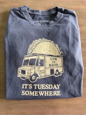 Life Is Good Navy Graphic Tee with Cream Taco Truck Print
